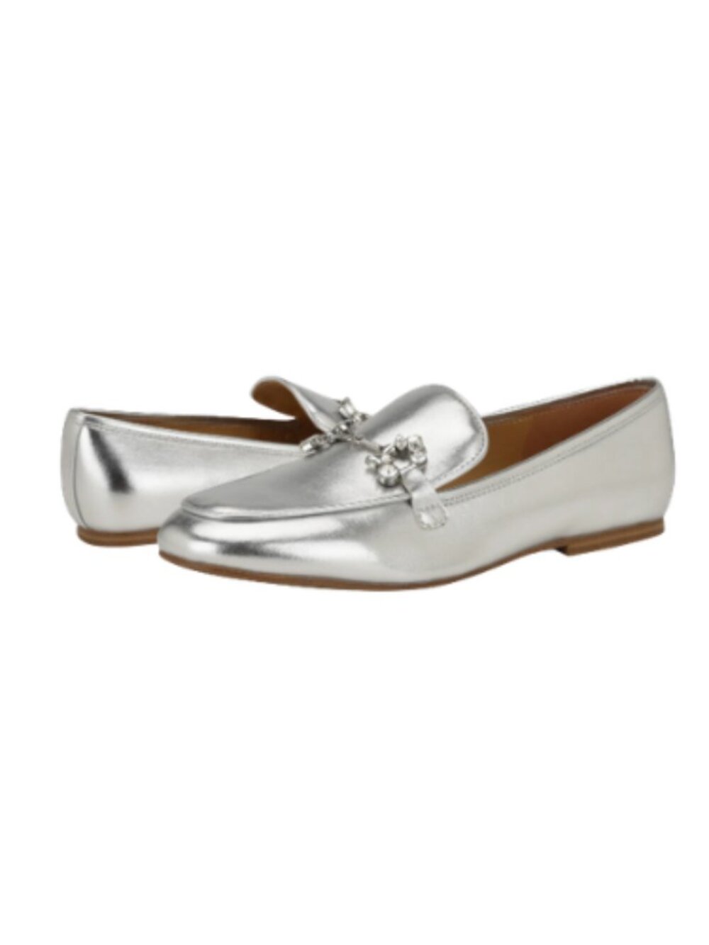 Nine West Bennit Bit Chain Loafers Metallic Silver - Size 6M
